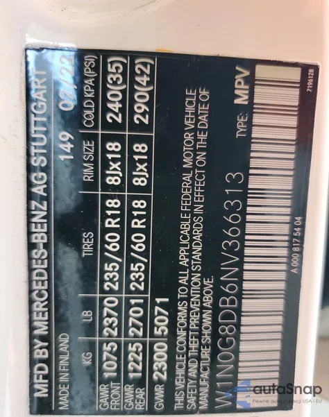 2022 Mercedes-Benz Glc 300 z USA, uszkodzony, nr VIN W1N0G8DB6NV366313